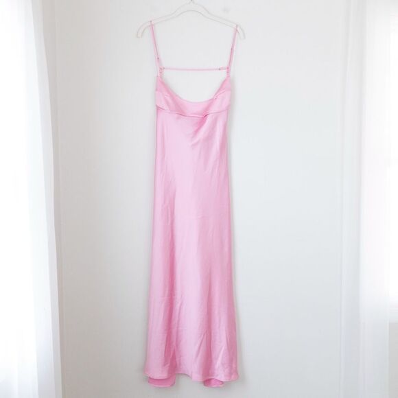NEW Blogger Fave Viral TikTok Zara Pink Satin Cutout Scoop Neck Midi Slip Dress - Picture 5 of 16
